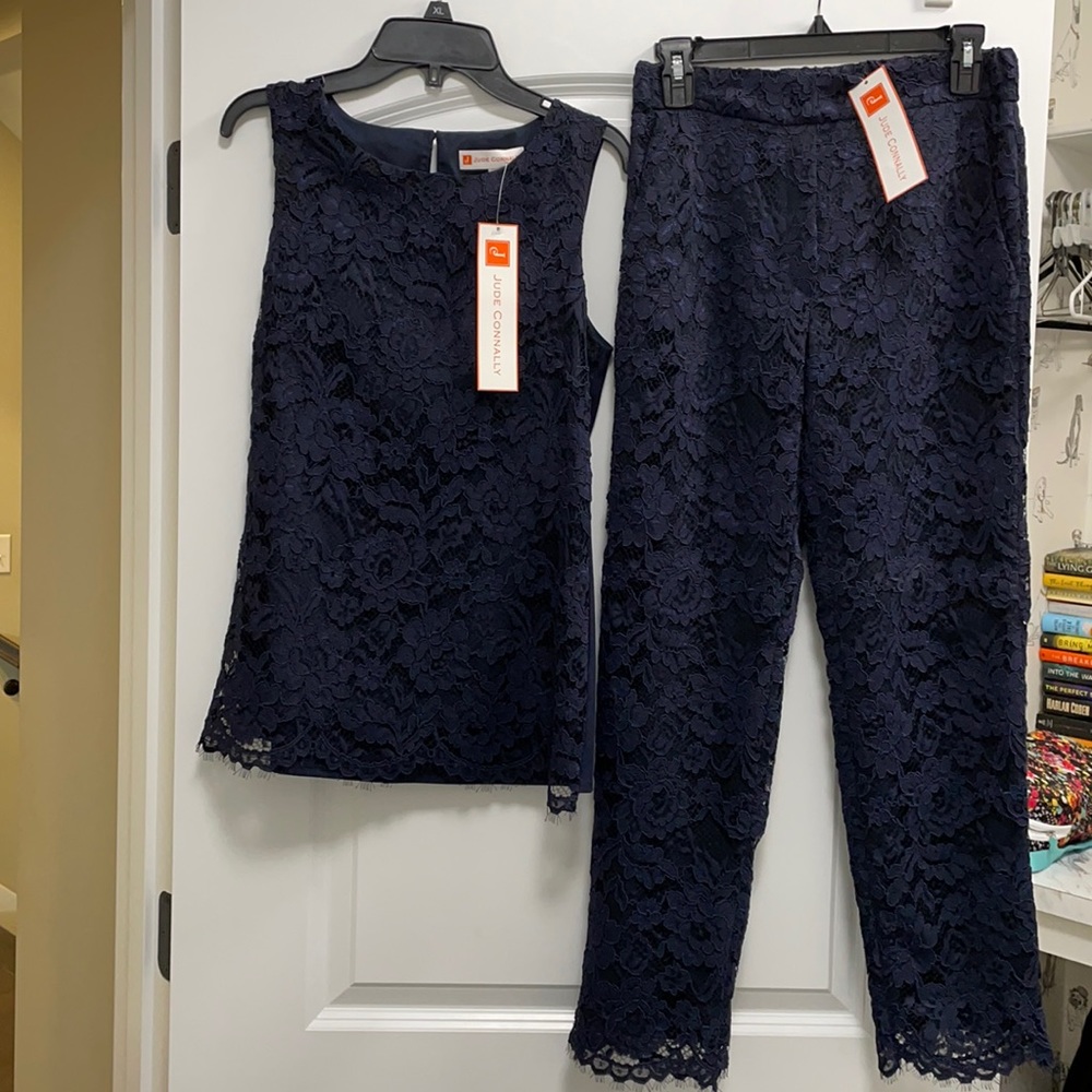 Jude Connally dark navy rose lace top and bottoms